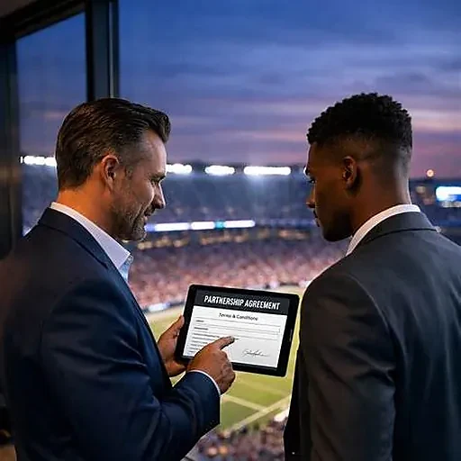 Illustrative photograph of an athlete discussing a sponsorship agreement